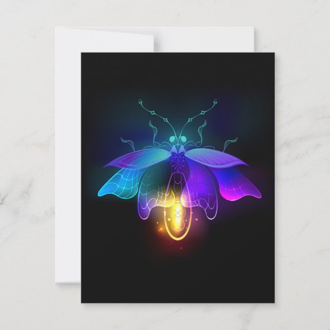 Neon Firefly auf schwarz Mitteilungskarte (Vorderseite)