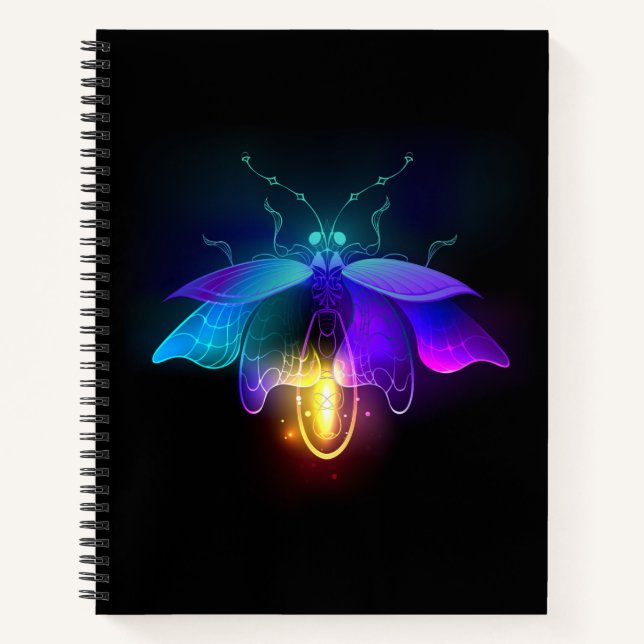 Neon Firefly auf schwarz Notizbuch (Vorderseite)
