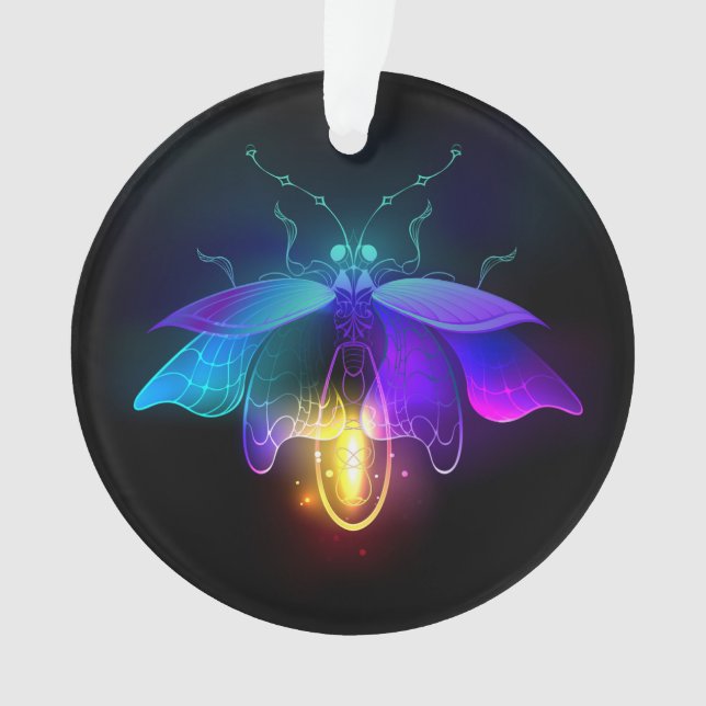 Neon Firefly auf schwarz Ornament (Vorderseite)