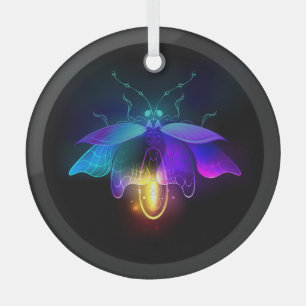 Neon Firefly auf schwarz Ornament Aus Glas
