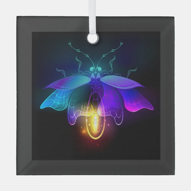 Neon Firefly auf schwarz Ornament Aus Glas (Vorderseite)