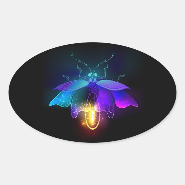 Neon Firefly auf schwarz Ovaler Aufkleber (Vorderseite)