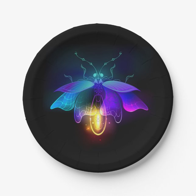 Neon Firefly auf schwarz Pappteller (Vorderseite)