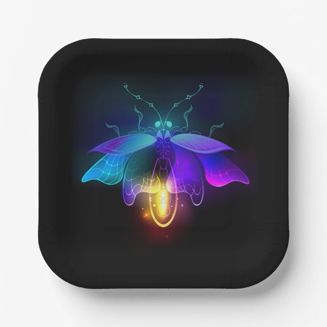 Neon Firefly auf schwarz Pappteller (Vorderseite)