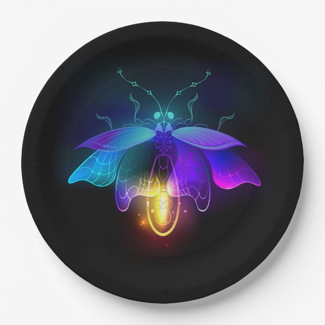 Neon Firefly auf schwarz Pappteller (Vorderseite)