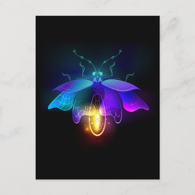 Neon Firefly auf schwarz Postkarte (Vorderseite)