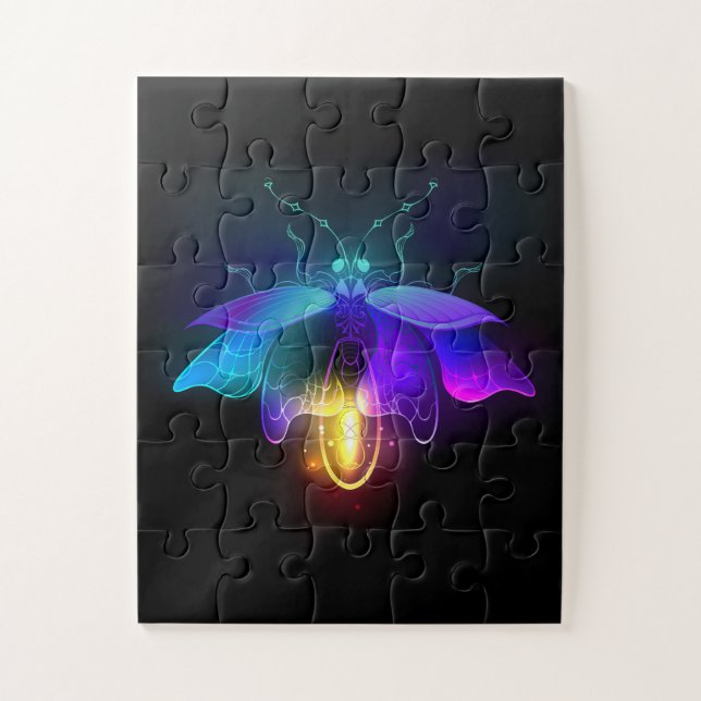 Neon Firefly auf schwarz Puzzle (Vertikal)