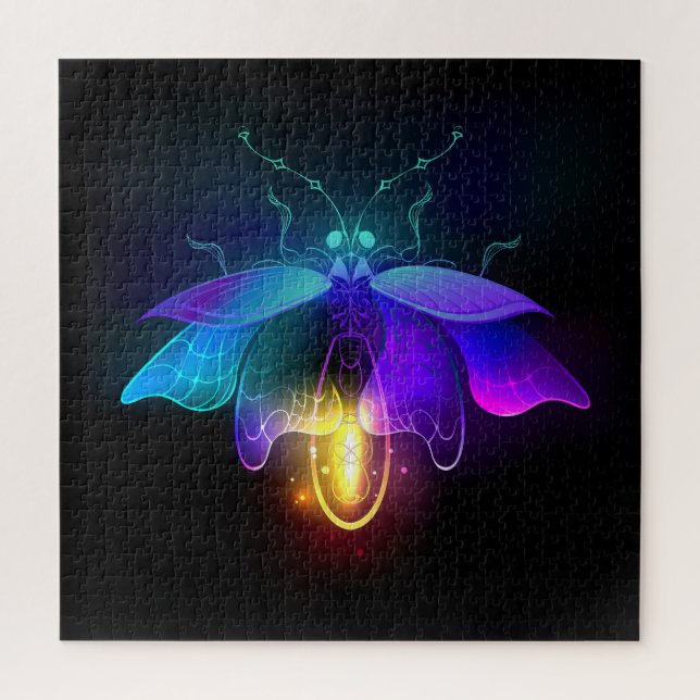 Neon Firefly auf schwarz Puzzle (Vertikal)