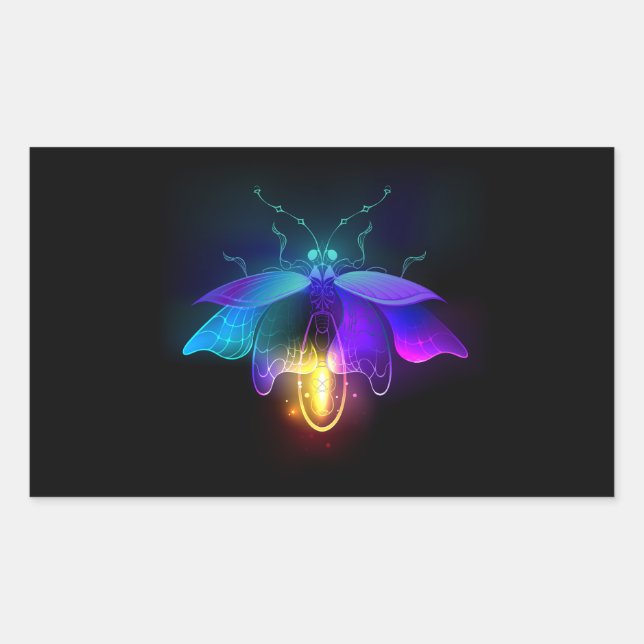 Neon Firefly auf schwarz Rechteckiger Aufkleber (Vorderseite)