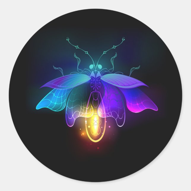 Neon Firefly auf schwarz Runder Aufkleber (Vorderseite)