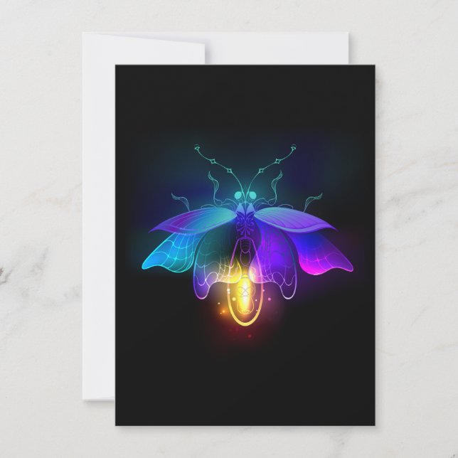 Neon Firefly auf schwarz Save The Date (Vorderseite)