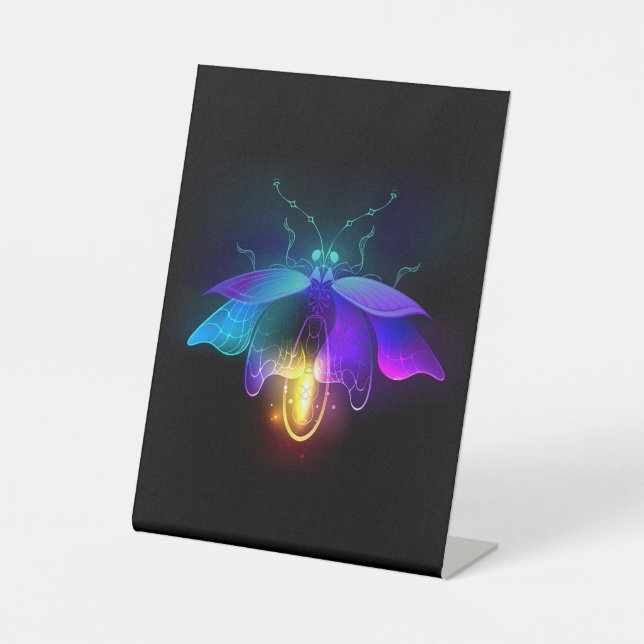 Neon Firefly auf schwarz Sockelschild (Vorderseite)