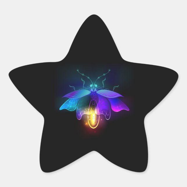 Neon Firefly auf schwarz Stern-Aufkleber (Vorderseite)