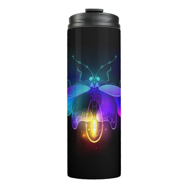 Neon Firefly auf schwarz Thermosbecher (Vorderseite)