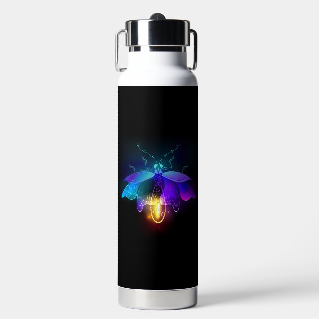 Neon Firefly auf schwarz Trinkflasche (Vorderseite)
