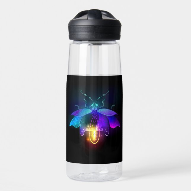 Neon Firefly auf schwarz Trinkflasche (Vorne)