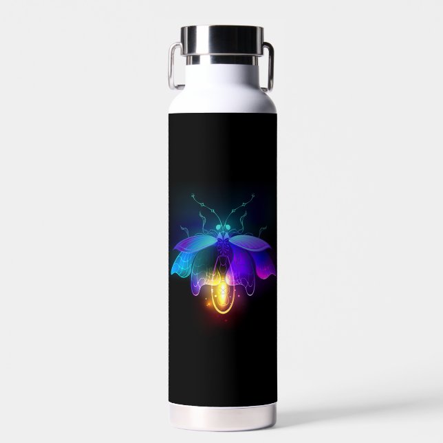 Neon Firefly auf schwarz Trinkflasche (Vorne)