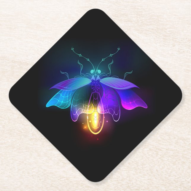 Neon Firefly auf schwarz Untersetzer (Vorderseite)