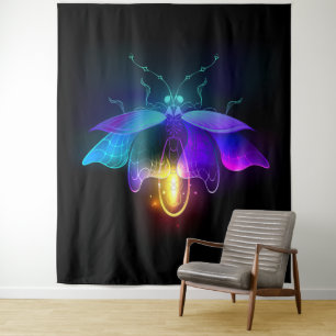 Neon Firefly auf schwarz Wandteppich