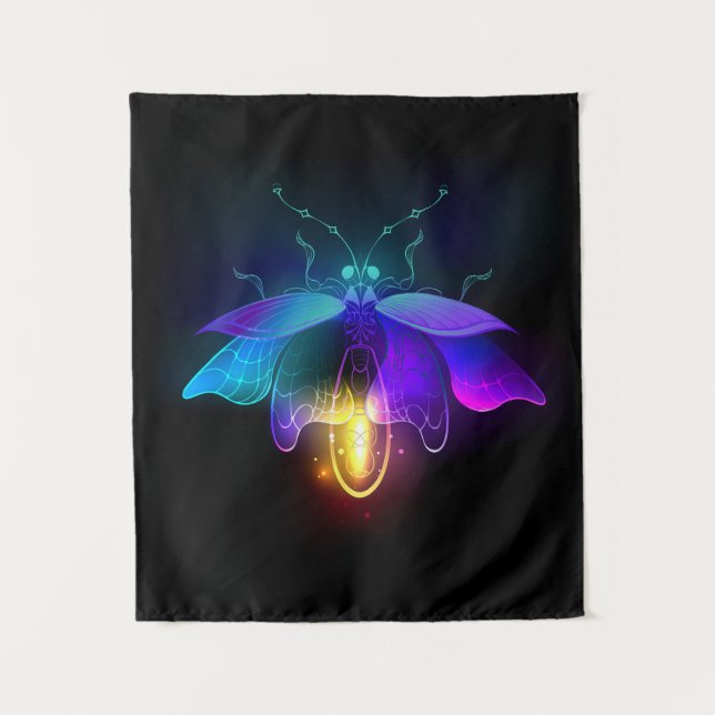 Neon Firefly auf schwarz Wandteppich (Vorderseite)