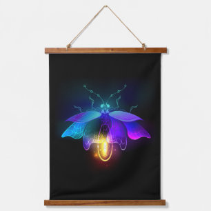 Neon Firefly auf schwarz Wandteppich Mit Holzrahmen