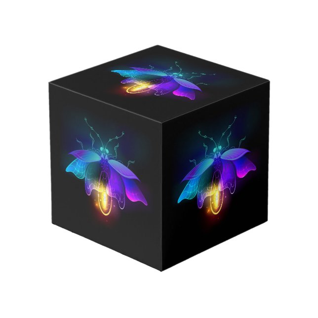 Neon Firefly auf schwarz Würfel (Vorderseite Schrägansicht)