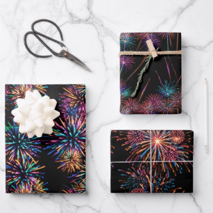 Neon Fireworks Geschenkpapier Set
