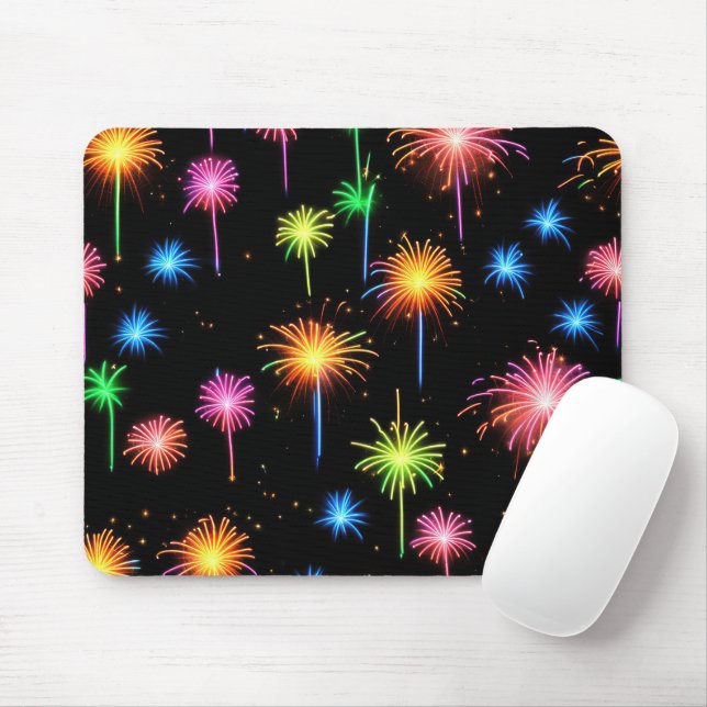 Neon Fireworks on Black Mousepad (Mit Mouse)
