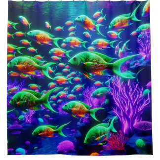 "Neon Fish Wonderland - Lebhafte Unterwasserkunst" Duschvorhang