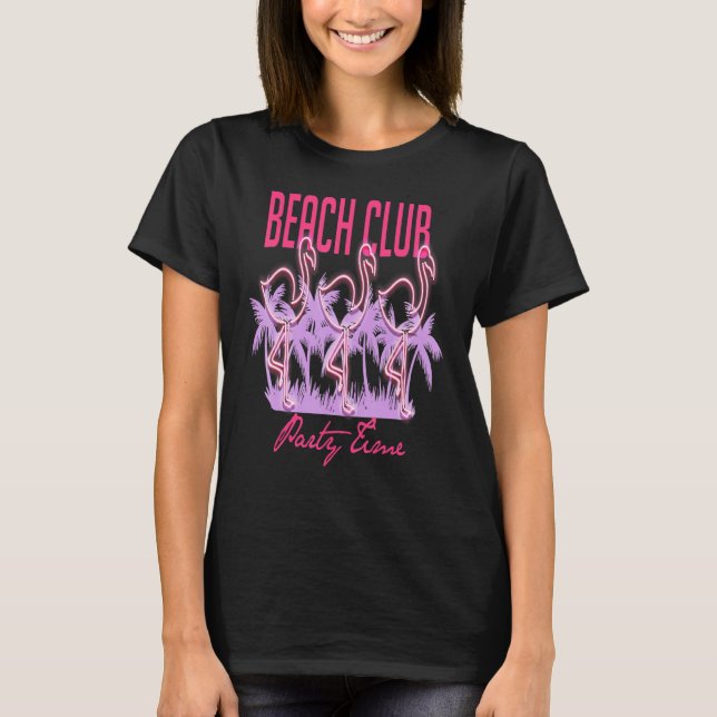 Neon Flamingo Beach Club Vogue Style T-Shirt (Vorderseite)