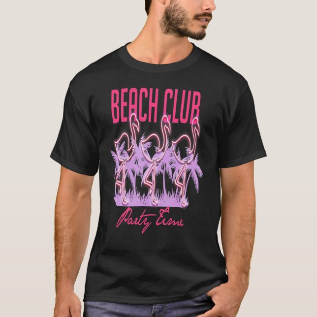 Neon Flamingo Beach Club Vogue Style T-Shirt (Vorderseite)