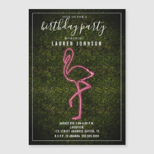 Neon Flamingo Boxwood Geburtstagsparty Magneteinladung