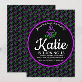 Neon Flamingo Glow Party Tropical Lila Einladung