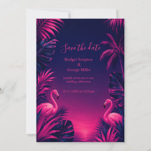 Neon Flamingo Hawaii Tropische Blumen Nacht Hochze Einladung