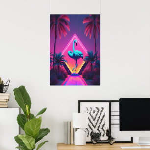 Neon Flamingo Palm Trees Vaporwave Ästhetisch Poster