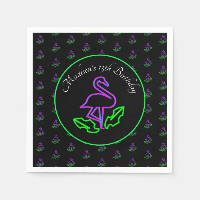 Neon Flamingo Teen Birthday Glow Party Tropical Serviette (Vorderseite)