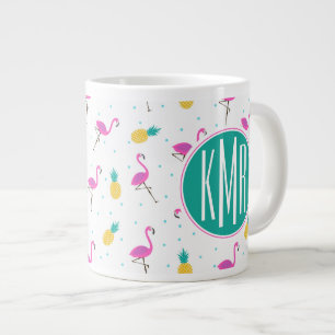 Neon Flamingos  Monogramm Jumbo-Tasse