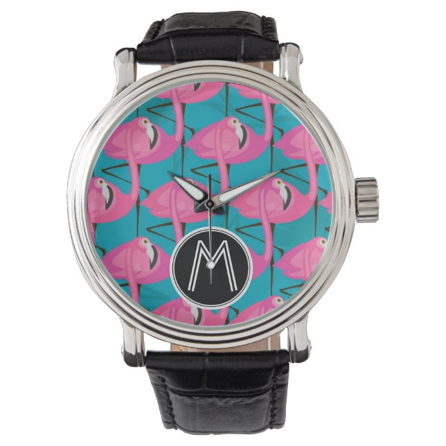 Neon Flamingos Two | Anfänglich hinzufügen Armbanduhr (Vorderseite)
