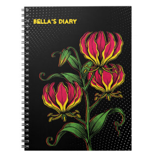 Neon-Flammen-Lilie: Pop-Art-Gloriosa superba Notizblock