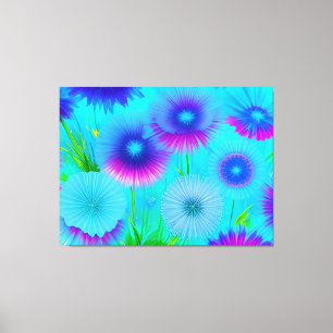 Neon Floral Blue Purple Blumen Wrapped Canvas Leinwanddruck