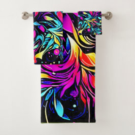 Neon Floral Burst Art Badhandtuch Set