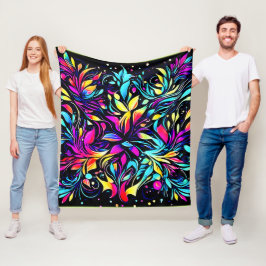 Neon Floral Burst Art Fleecedecke