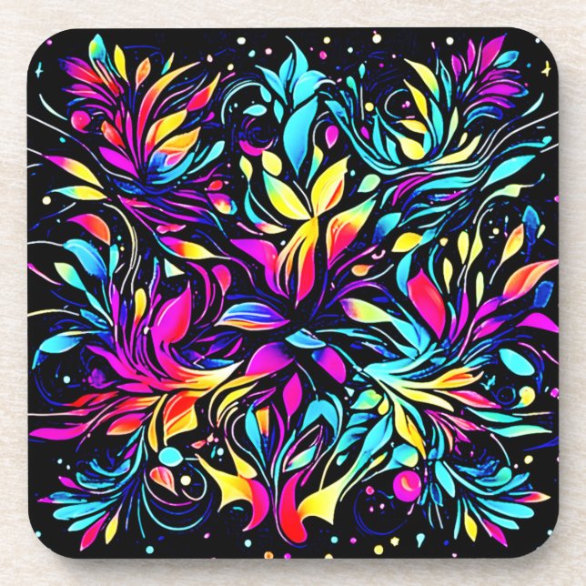 Neon Floral Burst Art Getränkeuntersetzer (Vorderseite)
