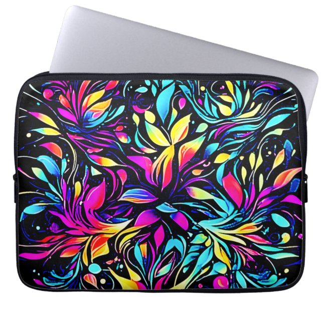 Neon Floral Burst Art Laptopschutzhülle (Vorderseite)
