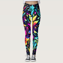 Neon Floral Burst Art Leggings