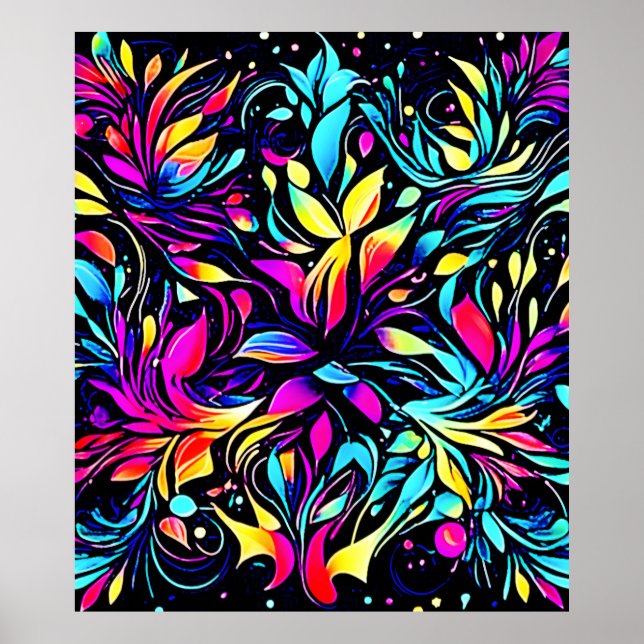 Neon Floral Burst Art Poster (Vorne)