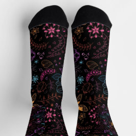 Neon Floral Butterfly Crew Socks Socken