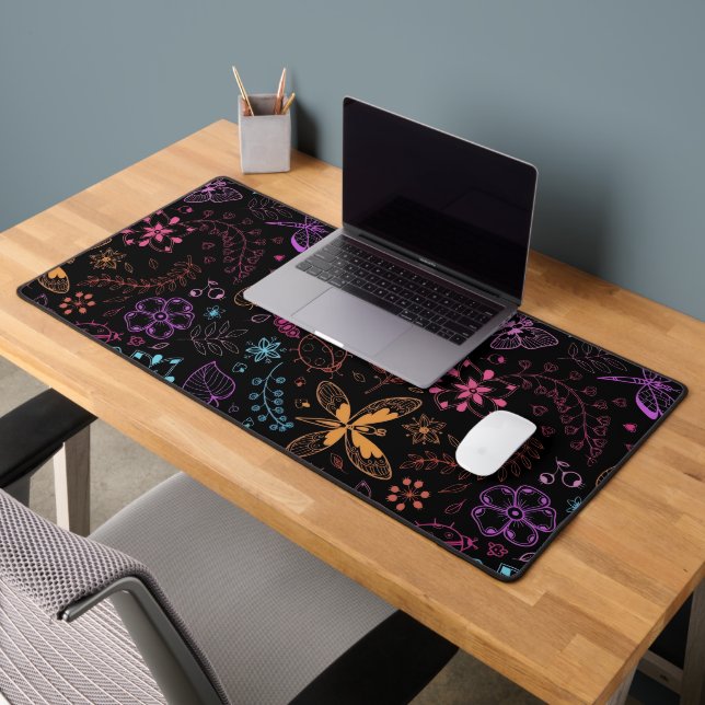 Neon Floral Butterfly Desk Mat Schreibtischunterlage (Büro 2)
