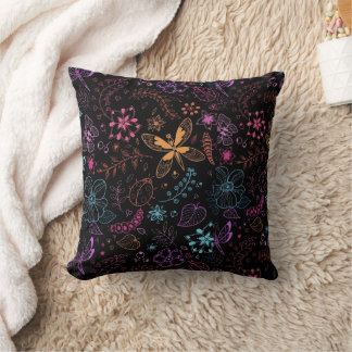 Neon Floral Butterfly Throw Pillow Kissen