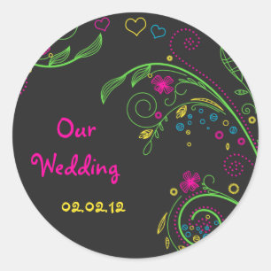 Neon Floral Chalkboard Doodle Wedding Stickers